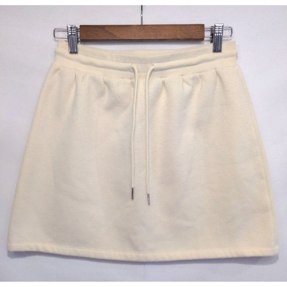 Princess Polly Women's Fleece Mini Skirt A-Line Y2K Drawstring Waist Cream Sz 6